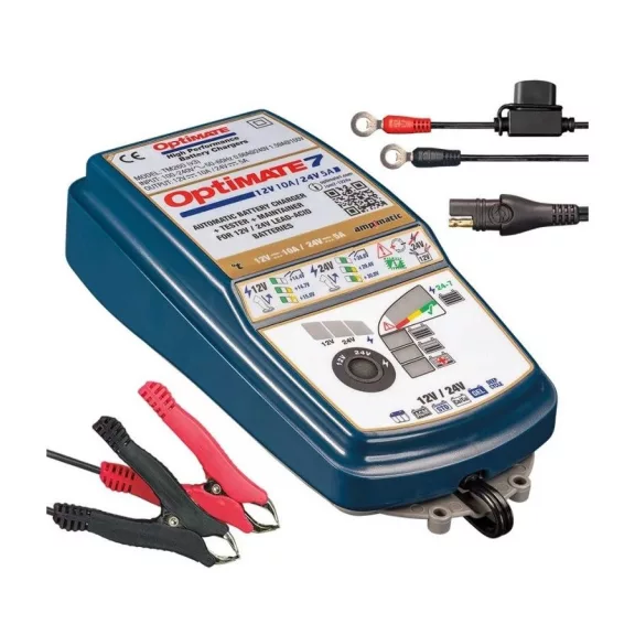 Tecmate Optimate 7 akkumulátortöltő 5–240 Ah (12 V / 24 V – 10 A / 5 A)