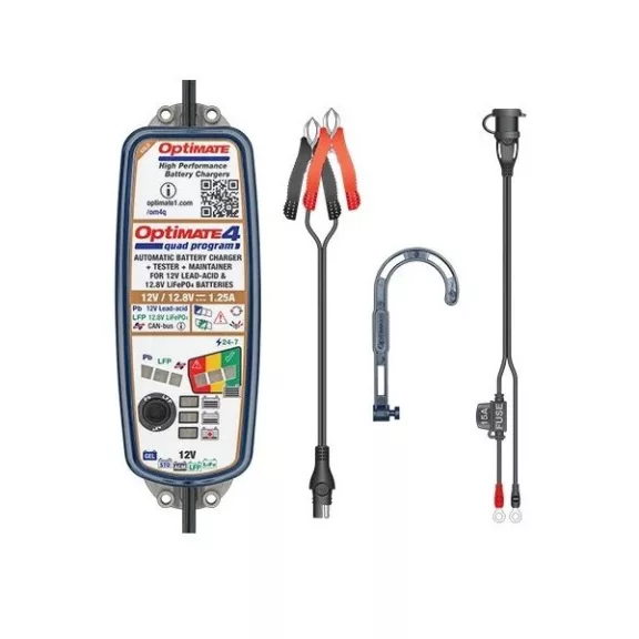 Tecmate Optimate 4 Quad Program akkumulátortöltő 4–60 Ah (12 V – 1,25 A)